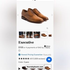 Thursday Boot Co. - Executive Men's Leather Dress Shoes - Color: Cuero